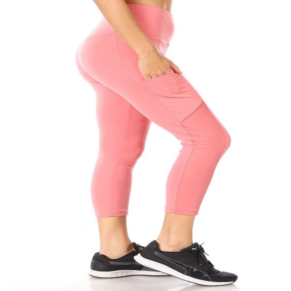 Women Tummy Control Sculpting Cropped Activewear Yoga Leggings w/Pockets Peach